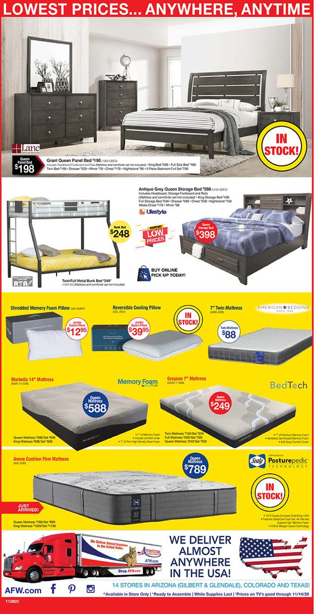 American Furniture Warehouse Ad from 11/08/2020