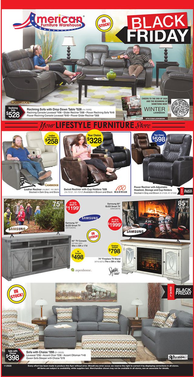 American Furniture Warehouse Ad from 11/29/2020