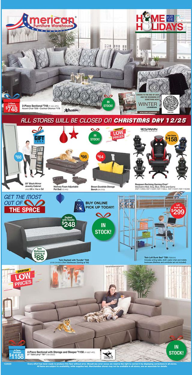 American Furniture Warehouse Ad from 12/21/2020