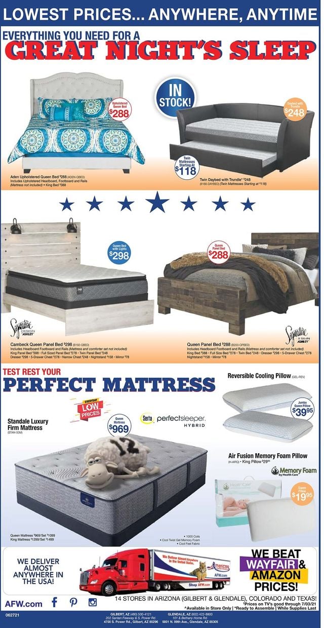 American Furniture Warehouse Ad from 06/16/2021
