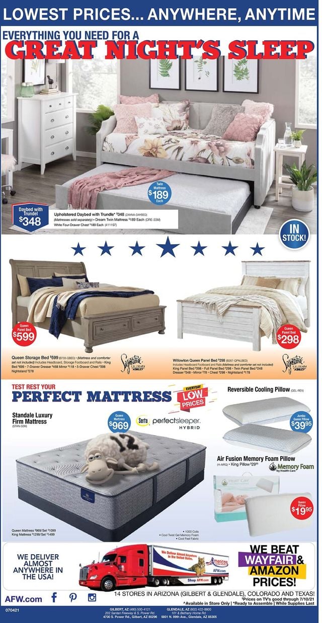 American Furniture Warehouse Ad from 06/16/2021