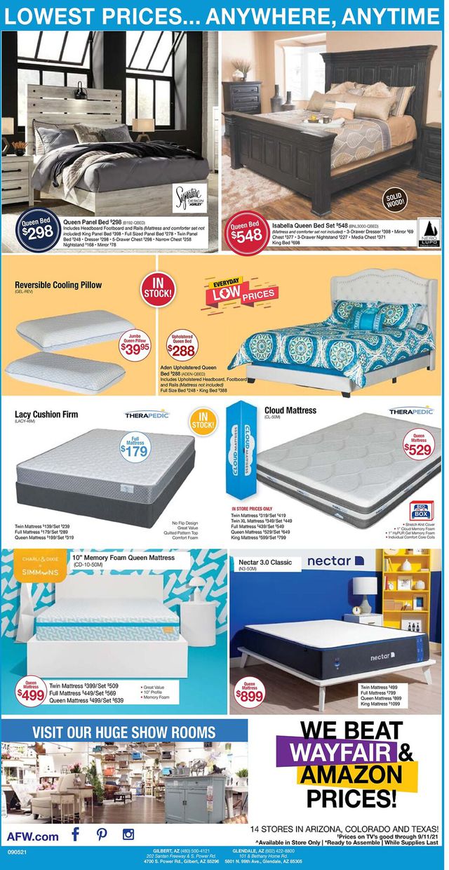 American Furniture Warehouse Ad from 08/25/2021