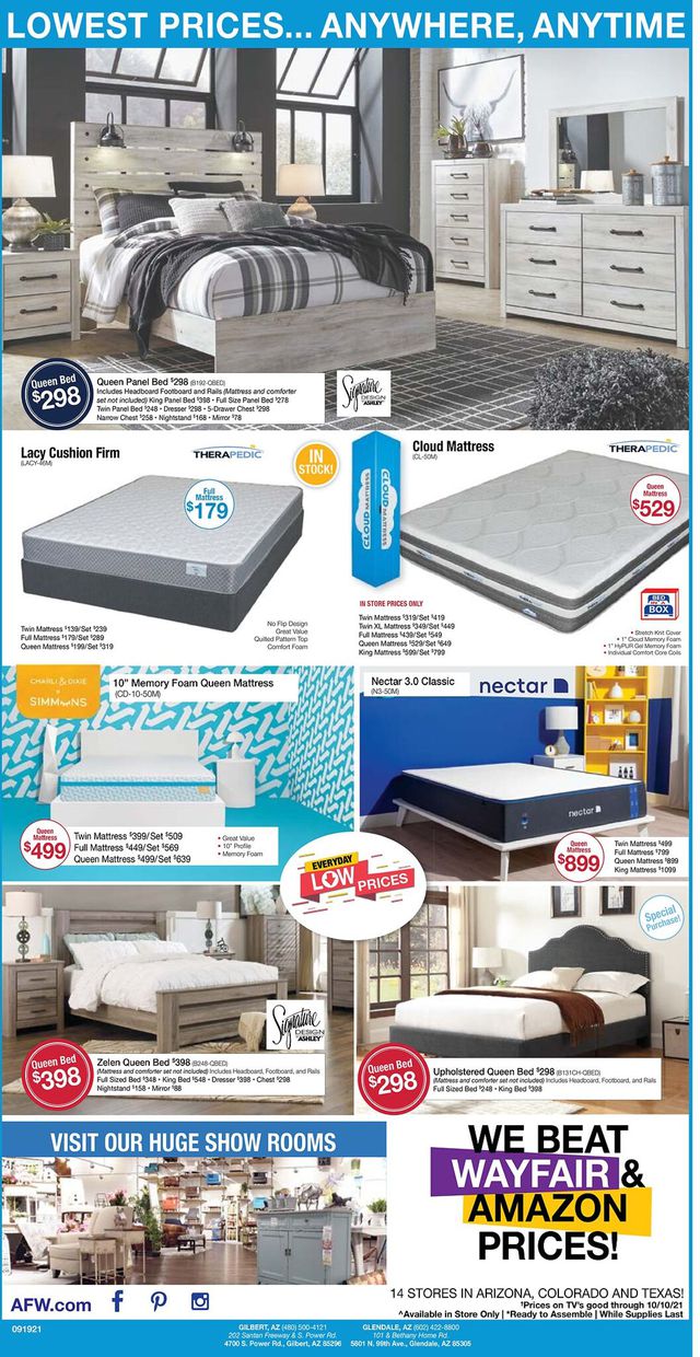 American Furniture Warehouse Ad from 09/20/2021