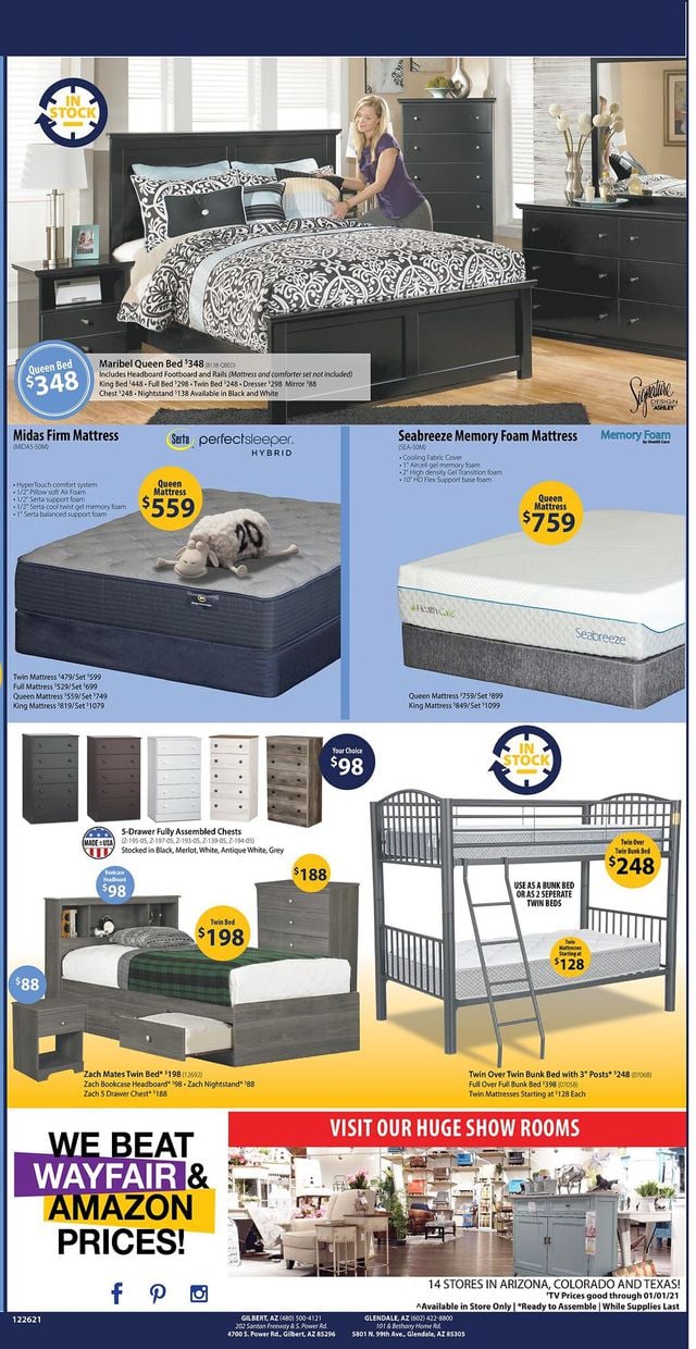 American Furniture Warehouse Ad from 12/26/2021