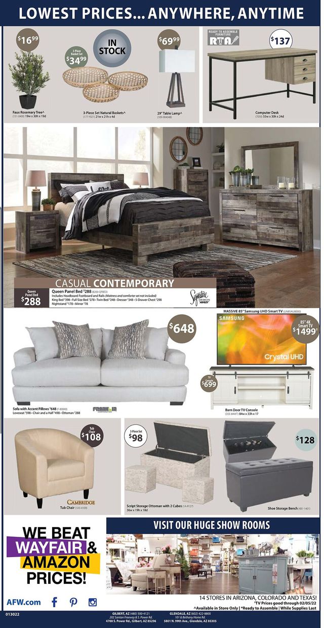 American Furniture Warehouse Ad from 01/31/2022