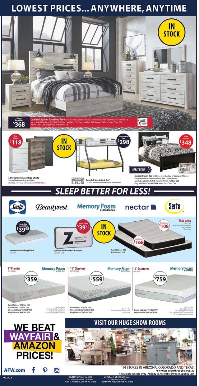 American Furniture Warehouse Ad from 02/28/2022