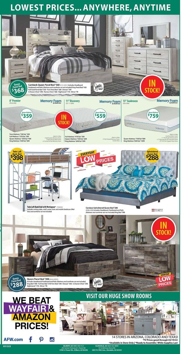 American Furniture Warehouse Ad from 03/13/2022