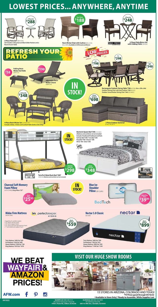 American Furniture Warehouse Ad from 04/11/2022