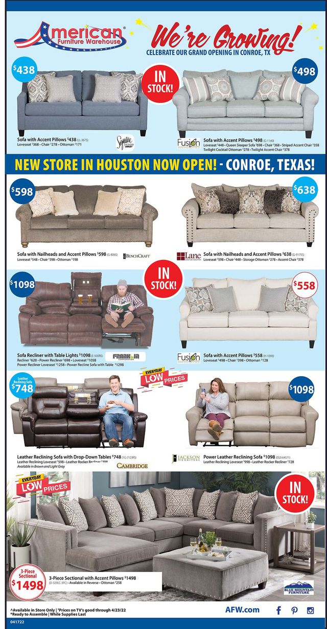 American Furniture Warehouse Ad from 04/17/2022