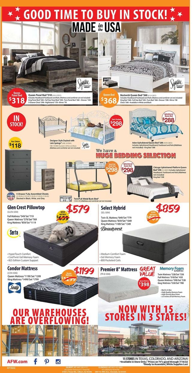 American Furniture Warehouse Ad from 07/08/2022