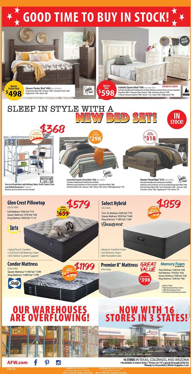 American Furniture Warehouse Ad from 07/31/2022