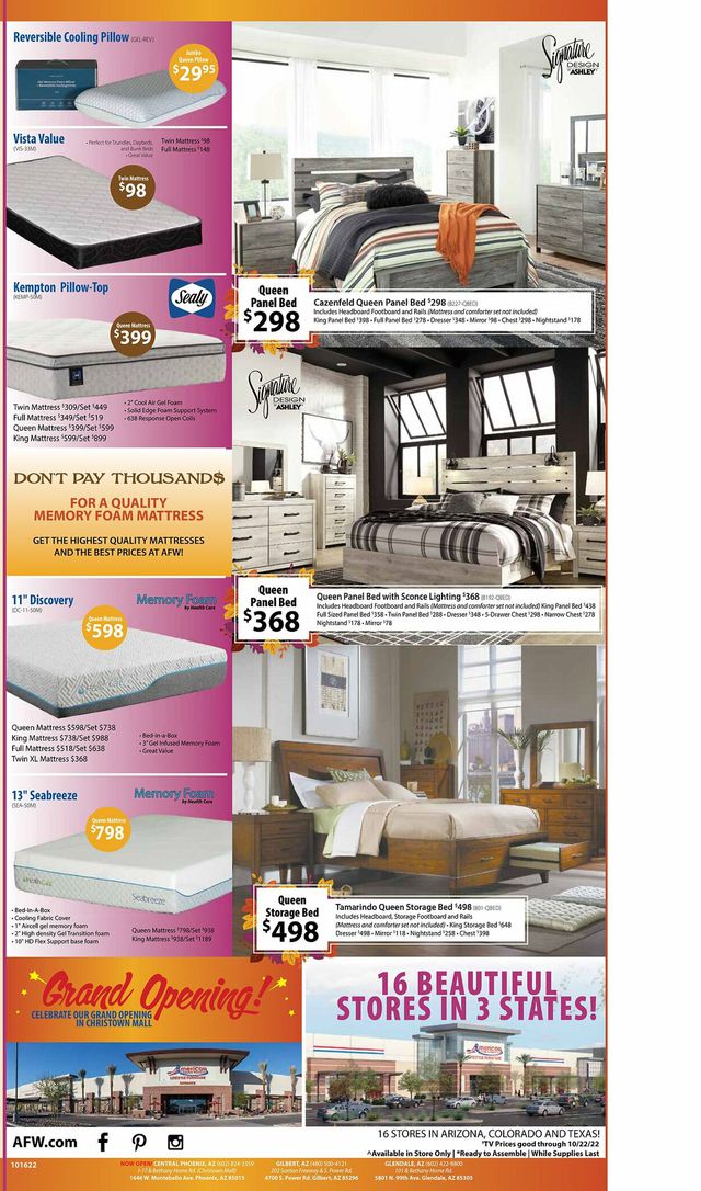 American Furniture Warehouse Ad from 10/14/2022