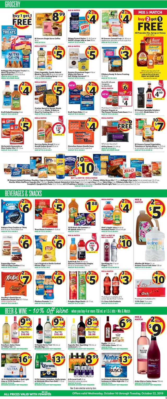 BI-LO Ad from 10/16/2019