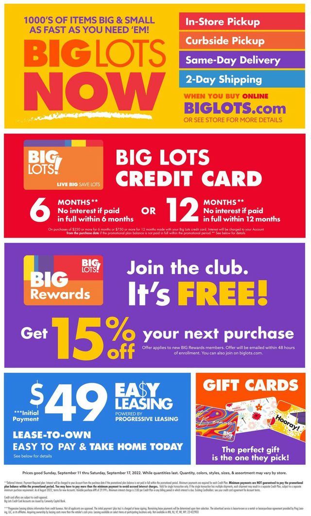 Big Lots Ad from 09/11/2022