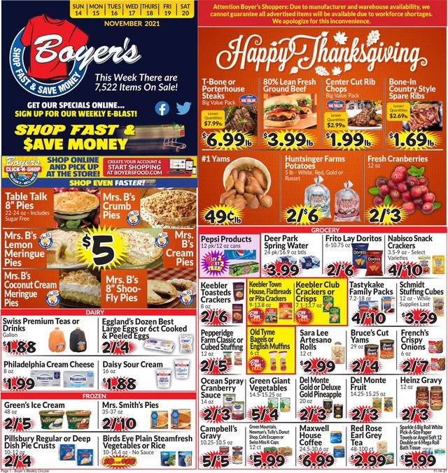 Boyer's Food Markets Ad from 11/14/2021