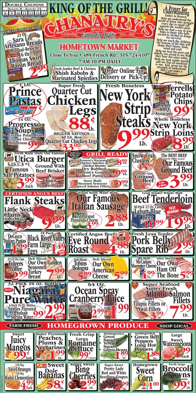 Chanatry's Hometown Market Ad from 08/08/2021