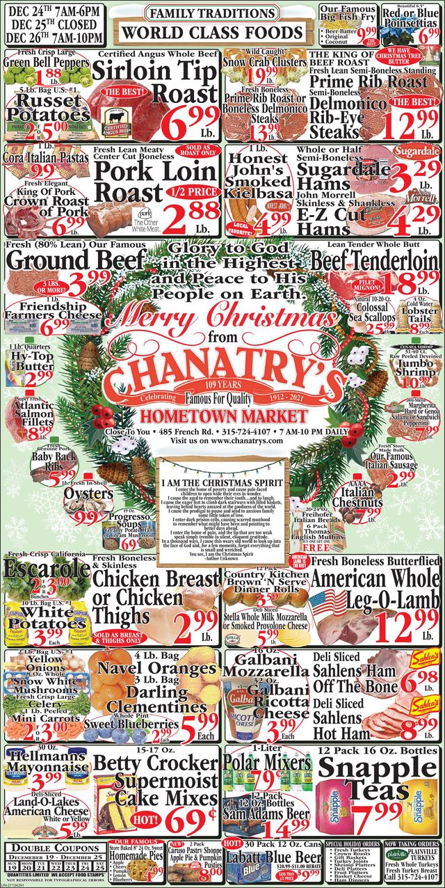 Chanatry's Hometown Market Ad from 12/19/2021