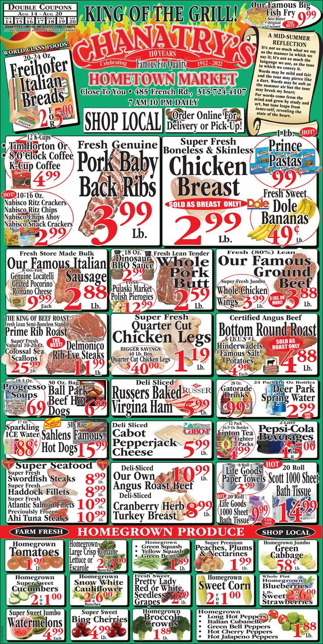 Chanatry's Hometown Market Ad from 08/14/2022