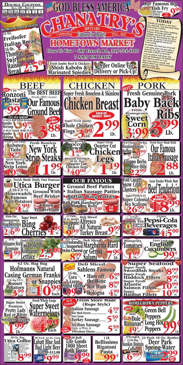 Chanatry's Hometown Market Ad from 08/28/2022