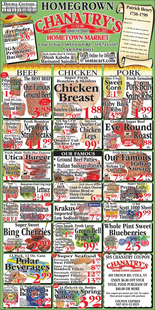 Chanatry's Hometown Market Ad from 08/06/2023
