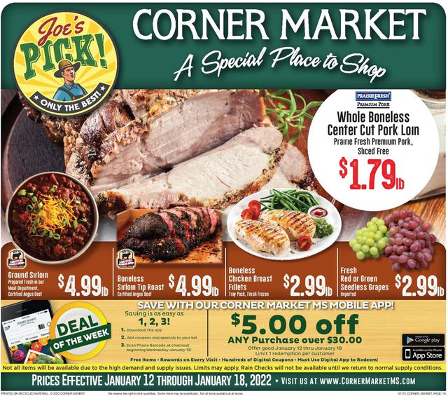 Corner Market Ad from 01/12/2022