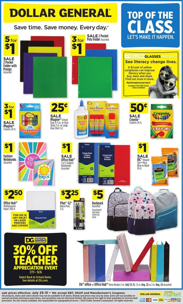 Dollar General Ad from 07/25/2021