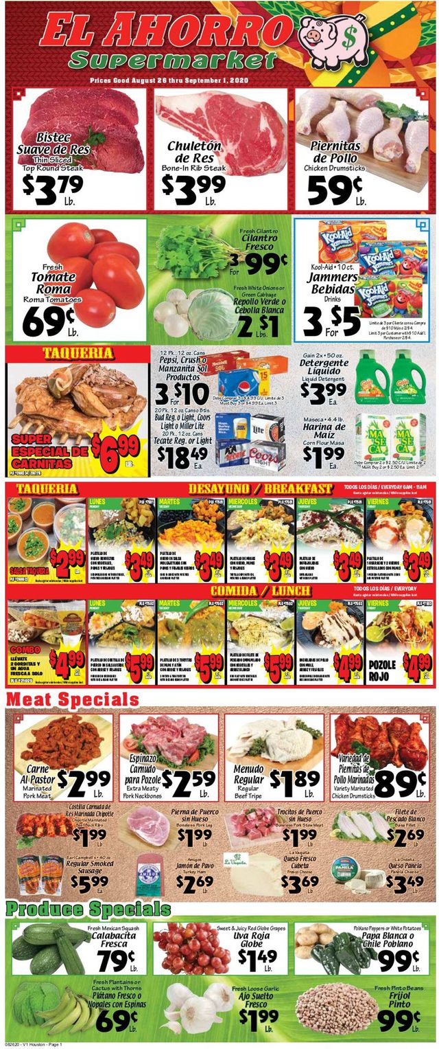 El Ahorro Supermarket Ad from 08/26/2020