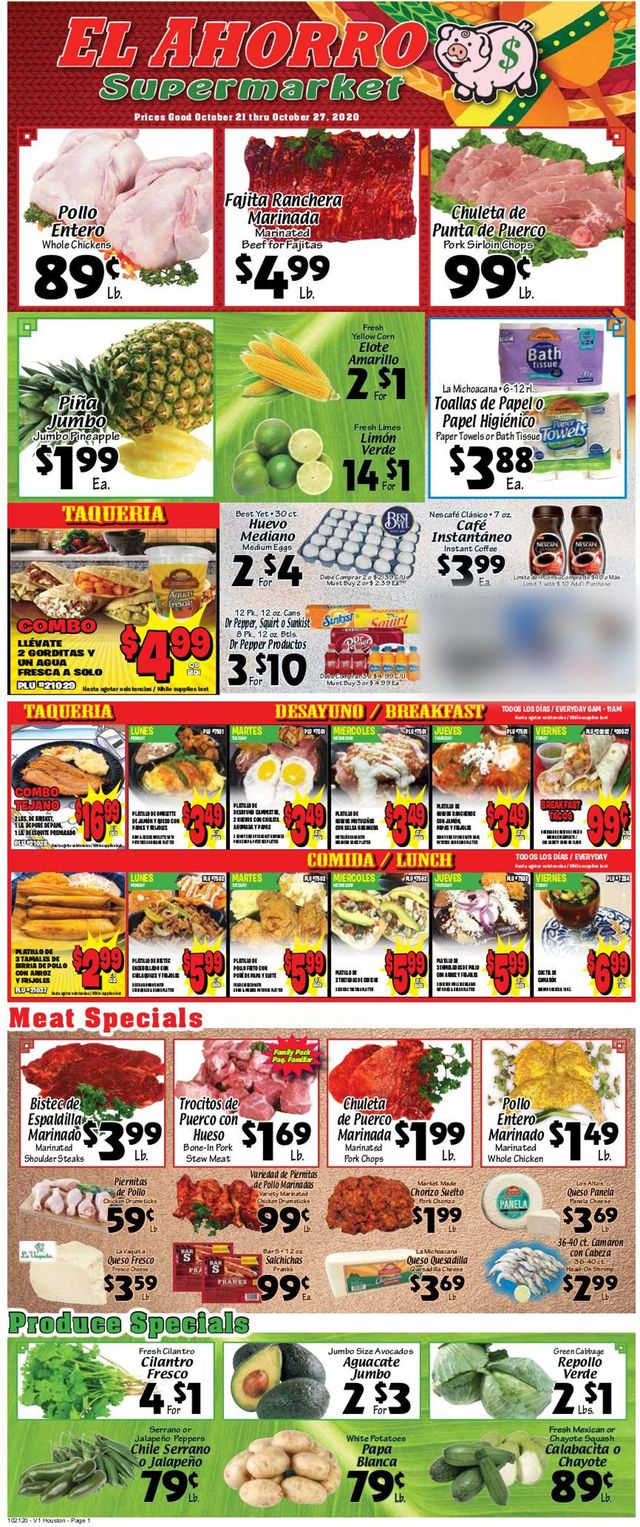 El Ahorro Supermarket Ad from 10/21/2020