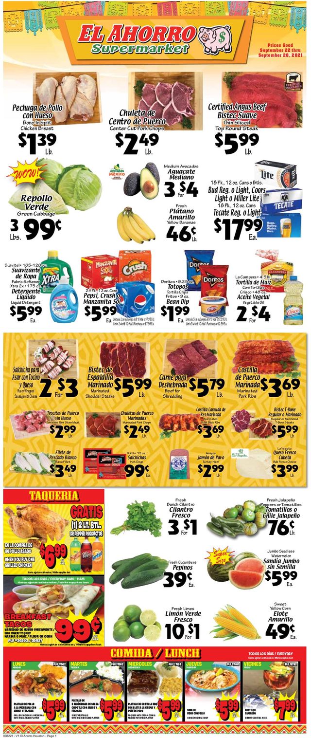 El Ahorro Supermarket Ad from 09/22/2021