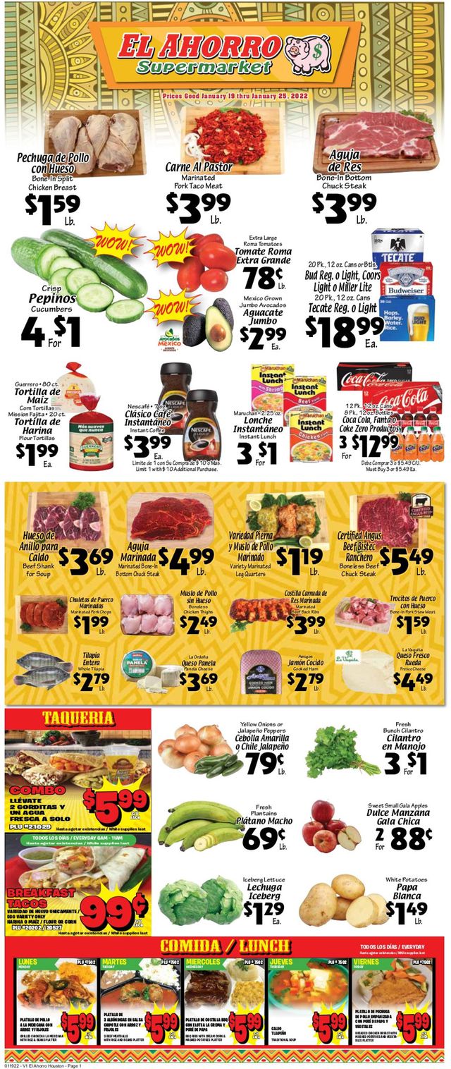 El Ahorro Supermarket Ad from 01/19/2022