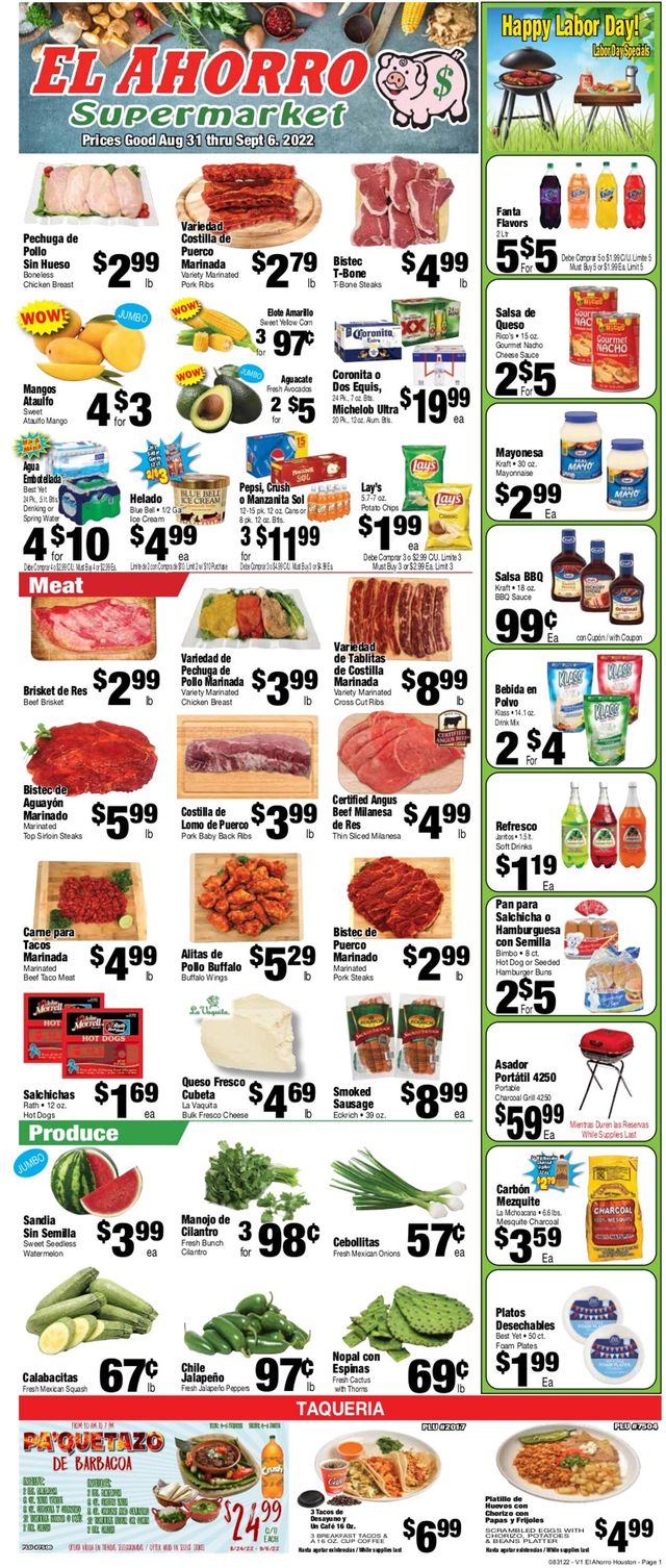 El Ahorro Supermarket Ad from 08/31/2022