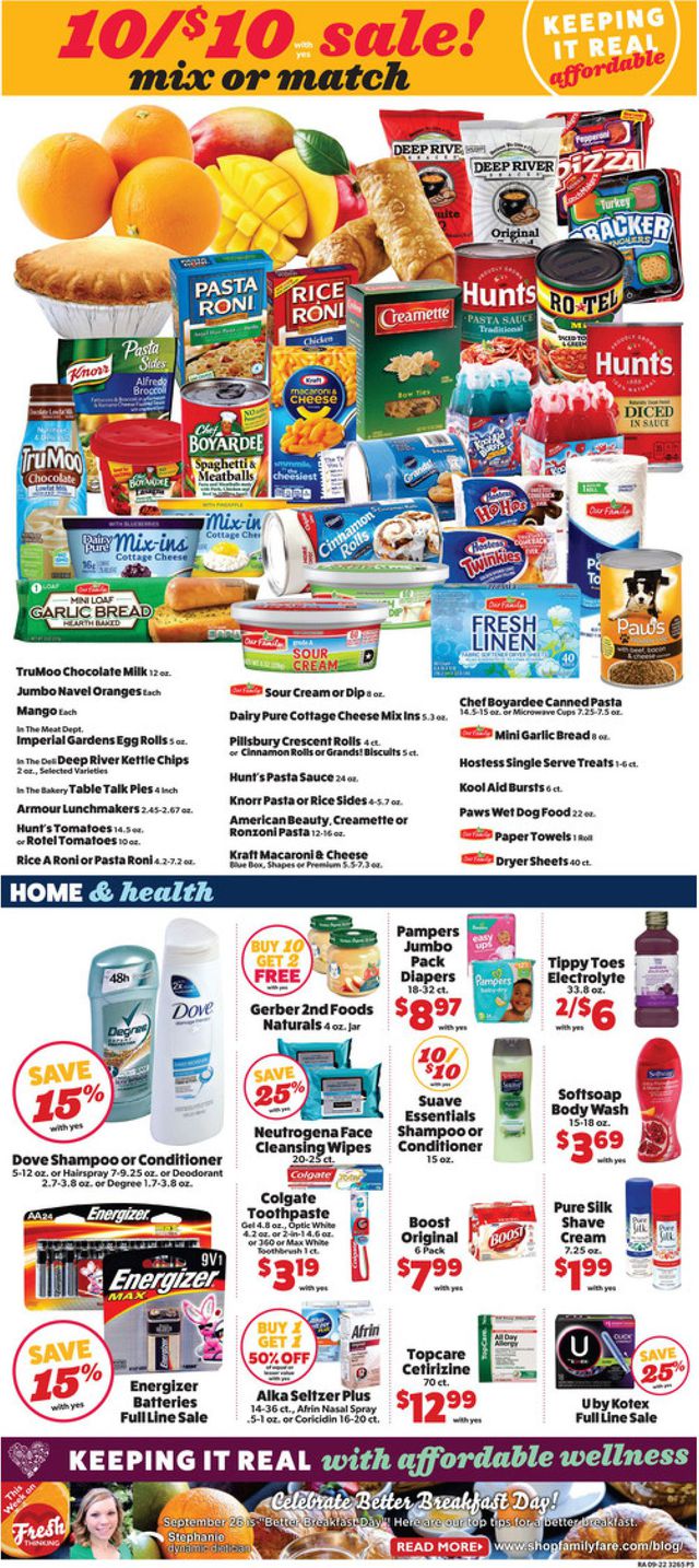 Family Fare Ad from 09/25/2019