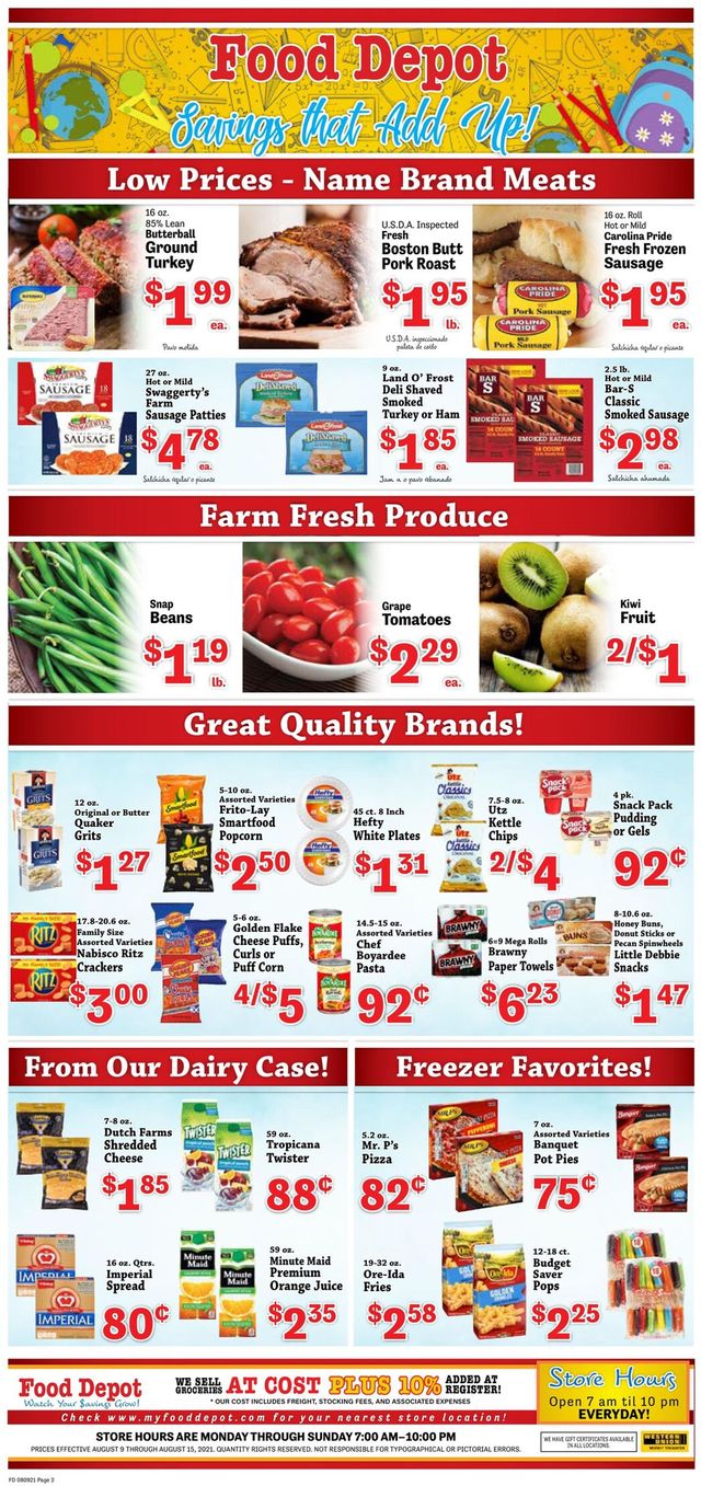 Food Depot Ad from 08/09/2021