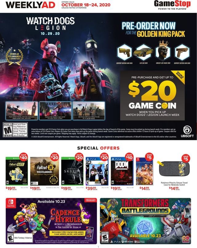 Game Stop Ad from 10/18/2020