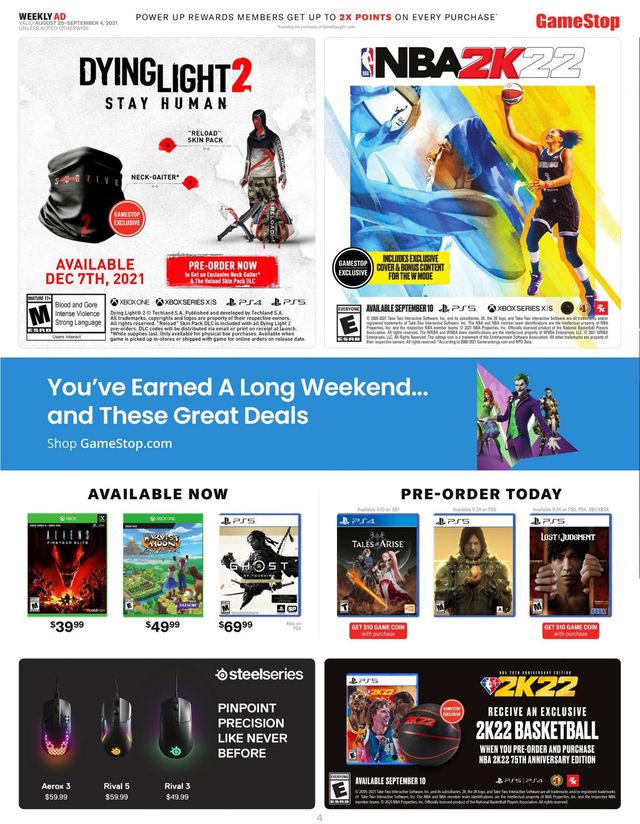 Game Stop Ad from 08/29/2021