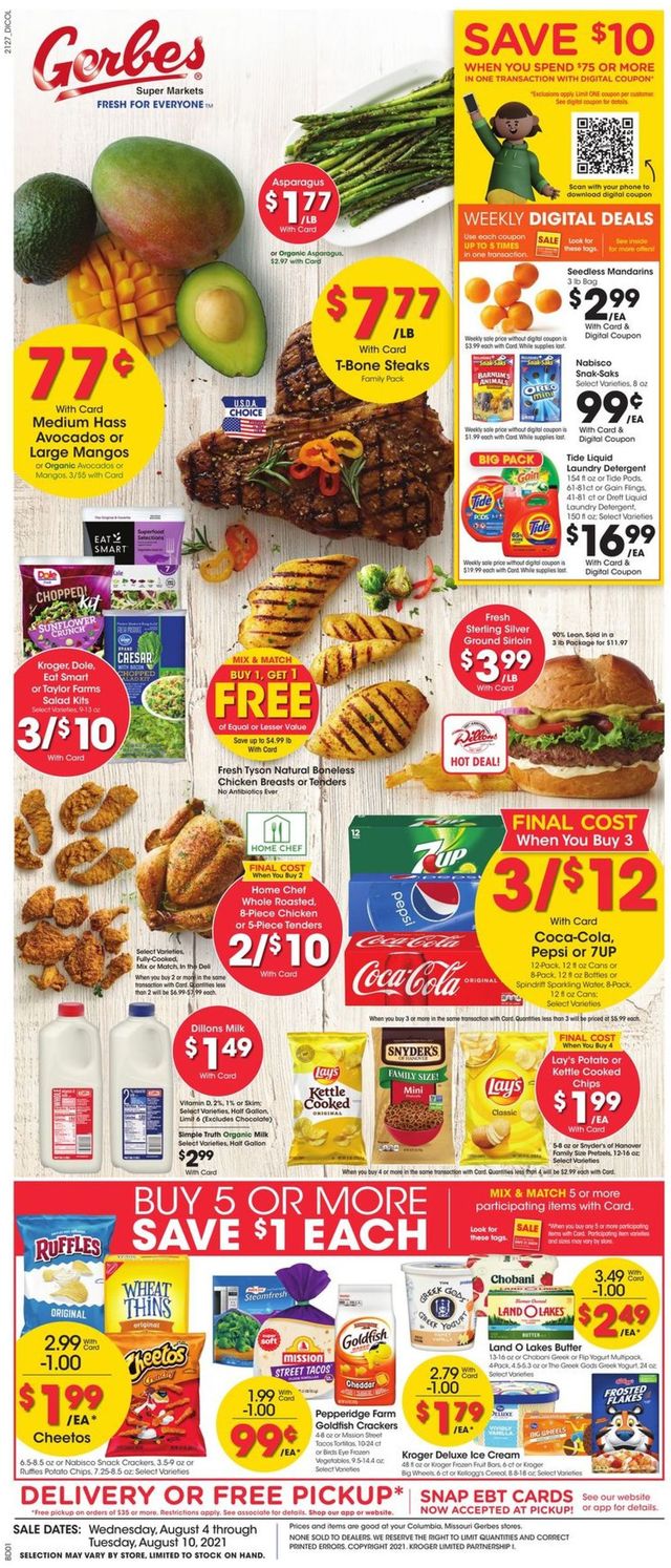 Gerbes Super Markets Ad from 08/04/2021