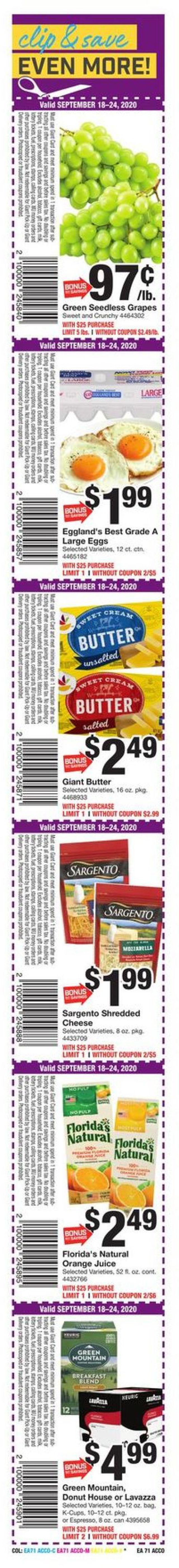 Giant Food Ad from 09/18/2020
