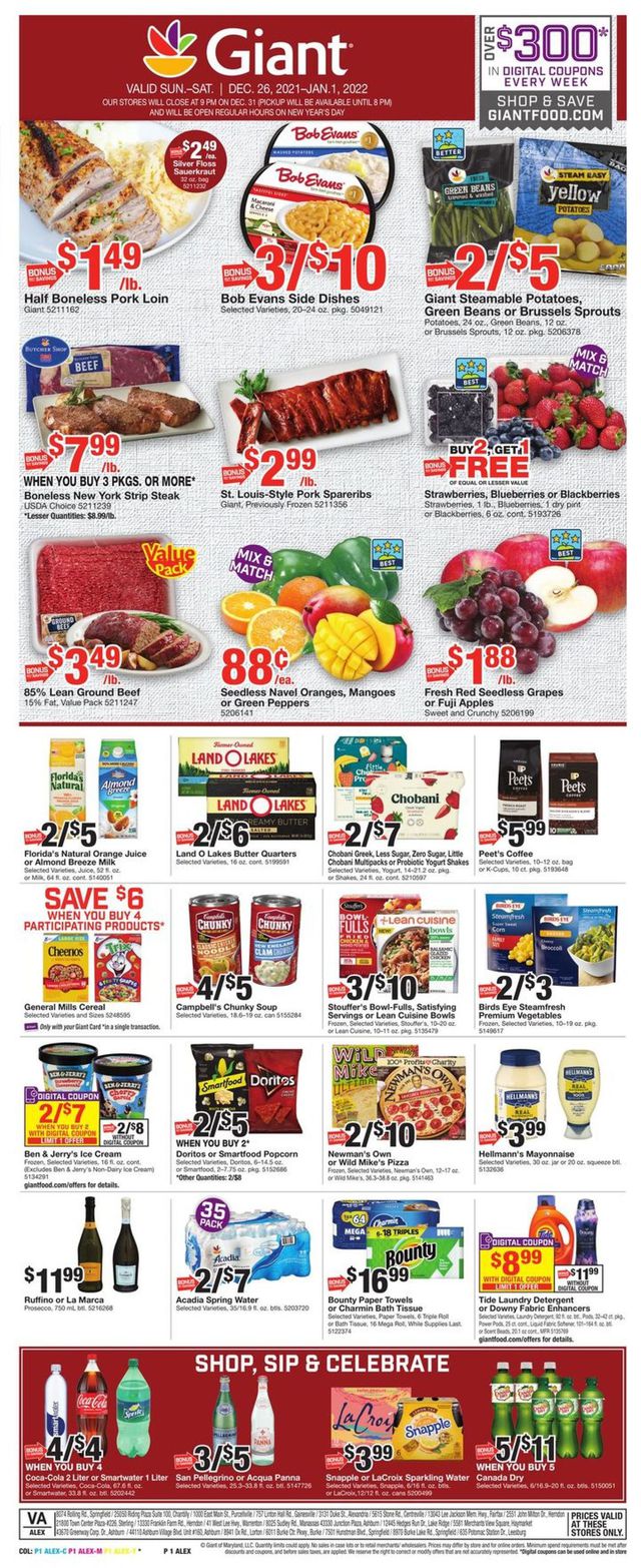 Giant Food Ad from 12/26/2021