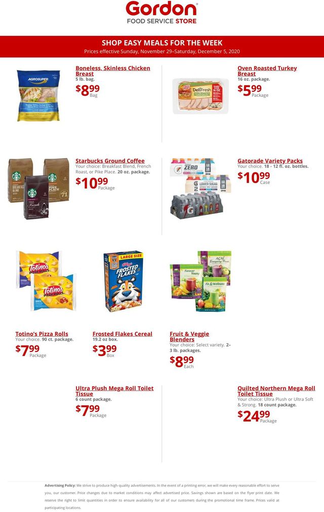 Gordon Food Service Store Ad from 11/29/2020