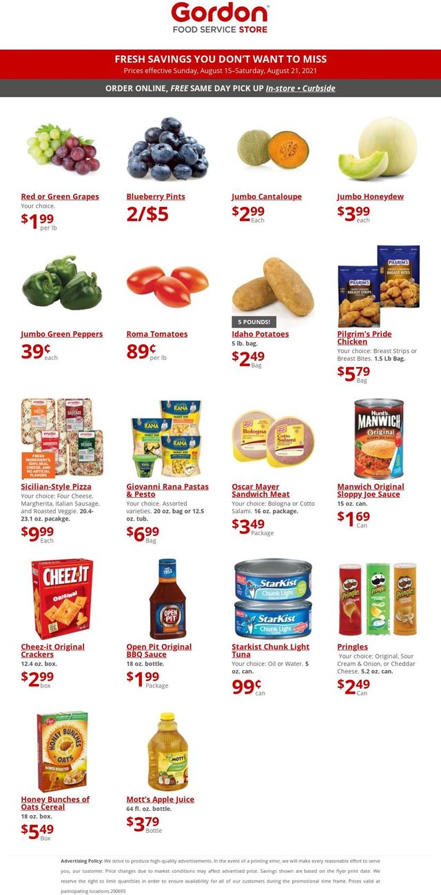 Gordon Food Service Store Ad from 08/15/2021