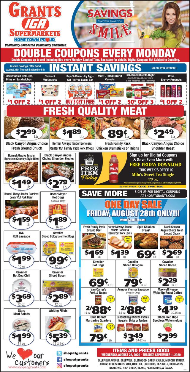 Grant's Supermarket Ad from 08/26/2020