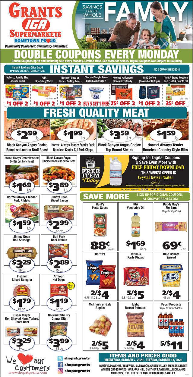 Grant's Supermarket Ad from 10/07/2020
