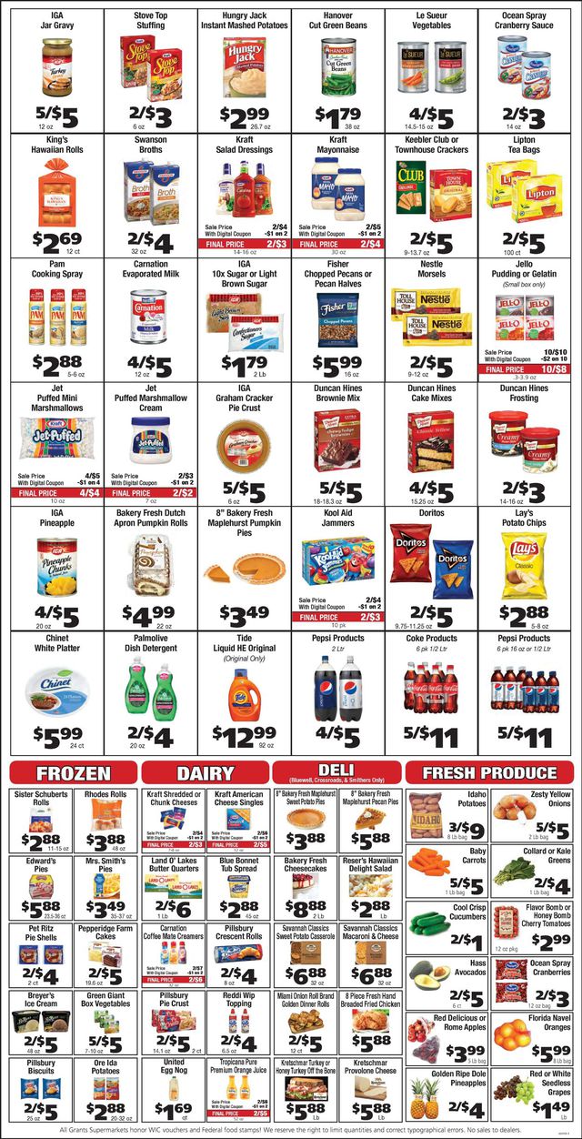 Grant's Supermarket Ad from 11/18/2020
