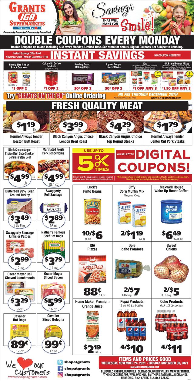 Grant's Supermarket Ad from 11/24/2021