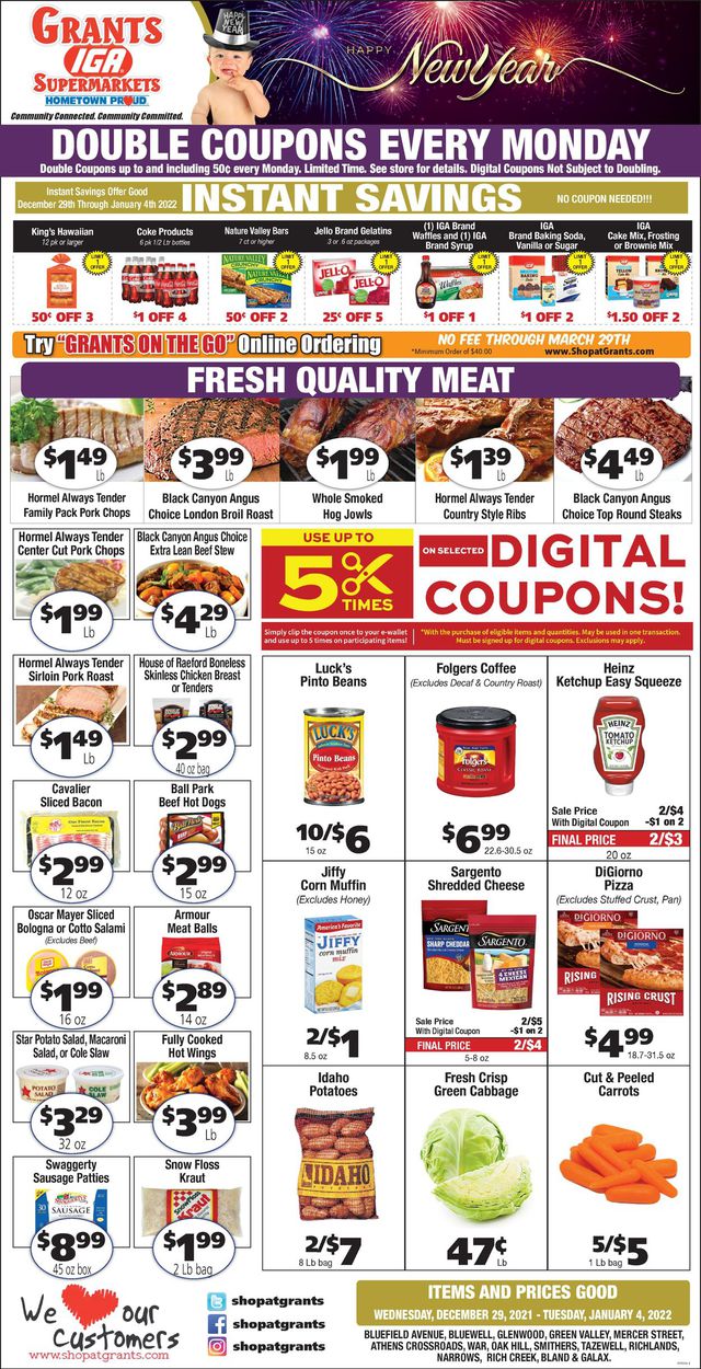 Grant's Supermarket Ad from 12/29/2021