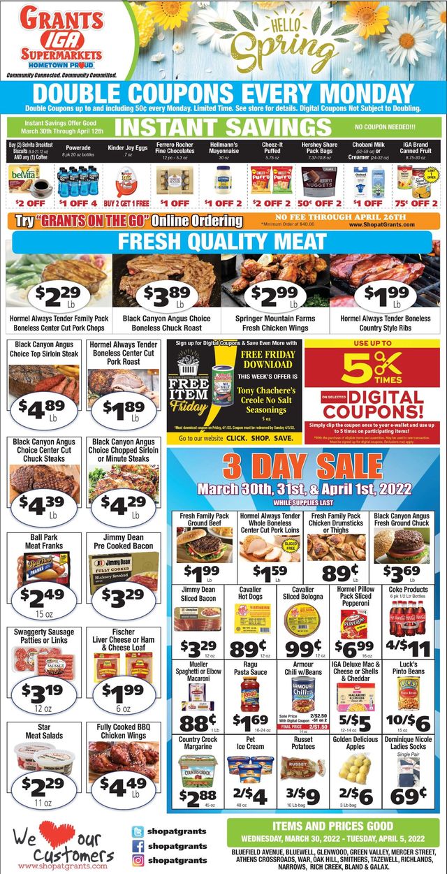 Grant's Supermarket Ad from 03/30/2022