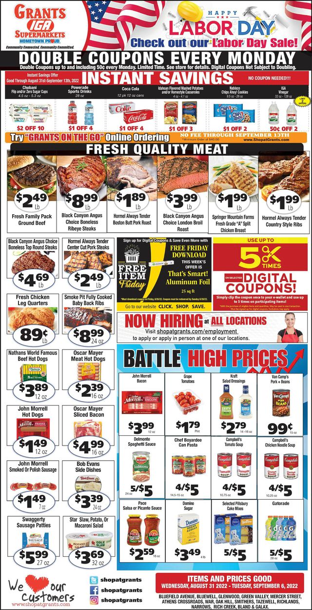 Grant's Supermarket Ad from 08/31/2022