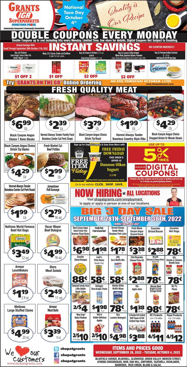 Grant's Supermarket Ad from 09/28/2022