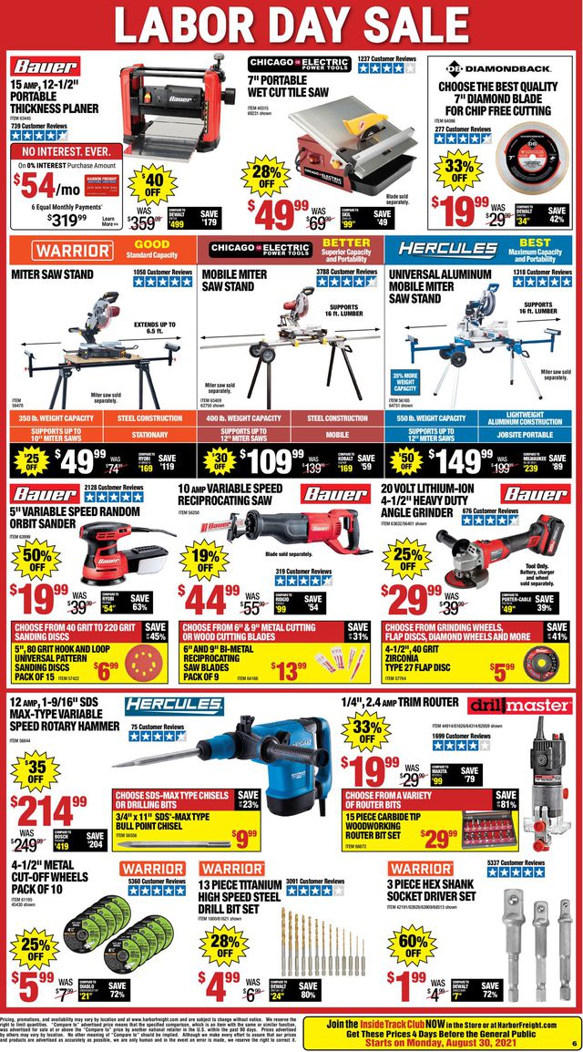 Harbor Freight Ad from 08/30/2021
