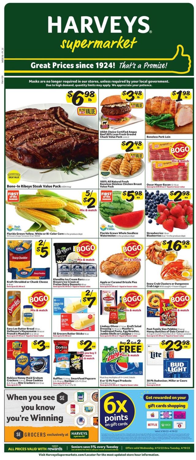 Harveys Supermarket Ad from 04/13/2022